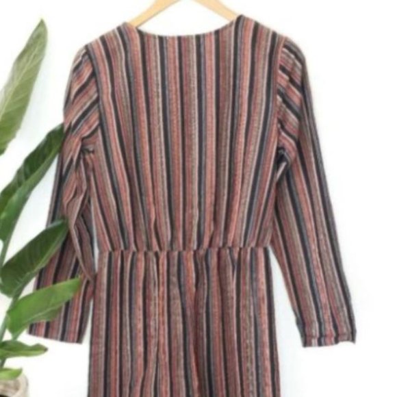 Tie Front Striped Jumpsuit Long Sleeve-64-442 - Picture 2 of 5